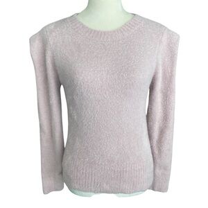 ASTR The Label Pink Lilac Fuzzy Crew Neck Sweater Women Sz S Structured Shoulder
